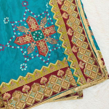 Teal Bandhani Embroidered Dupatta