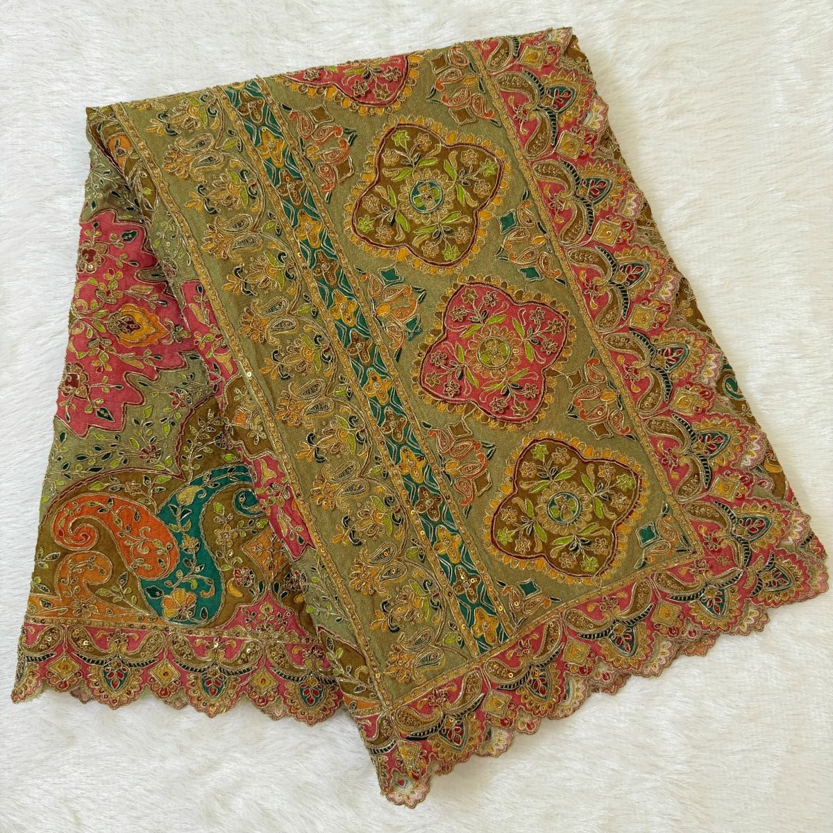 Multicolour Paisley Embroidered Dupatta