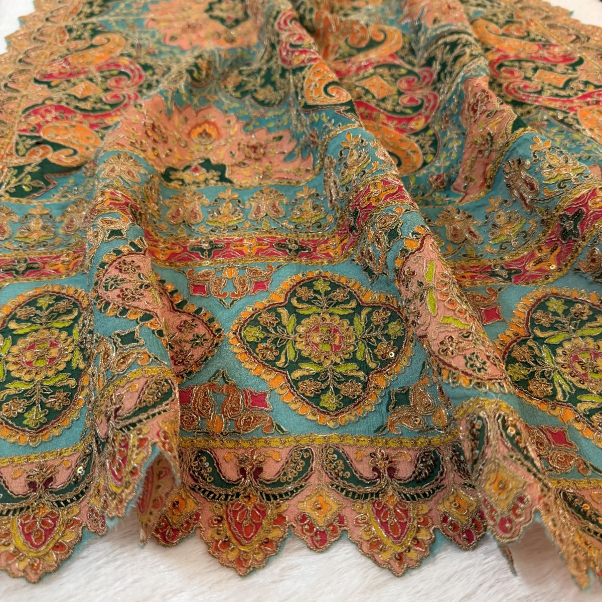 Multicolour Kairi Buta Embroidered Dupatta