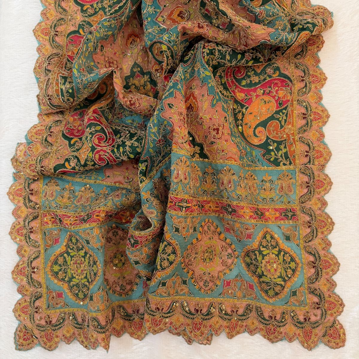 Multicolour Kairi Buta Embroidered Dupatta