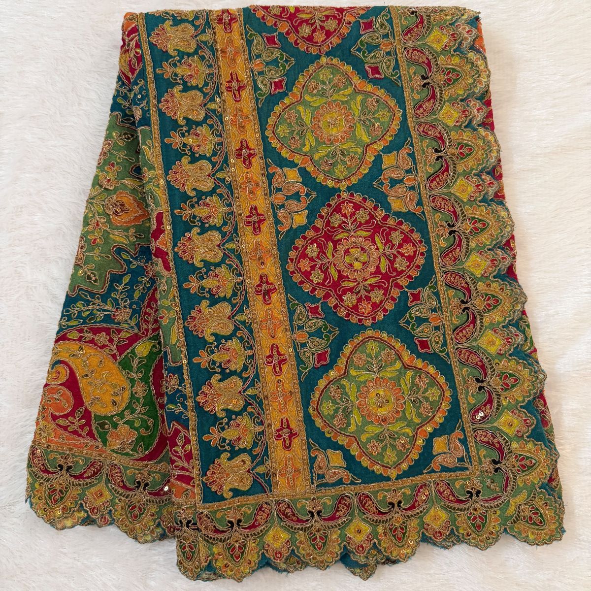 Teal Festive Paisley Sequin Dupatta