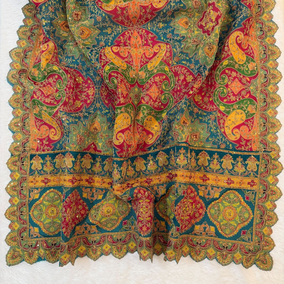 Teal Festive Paisley Sequin Dupatta