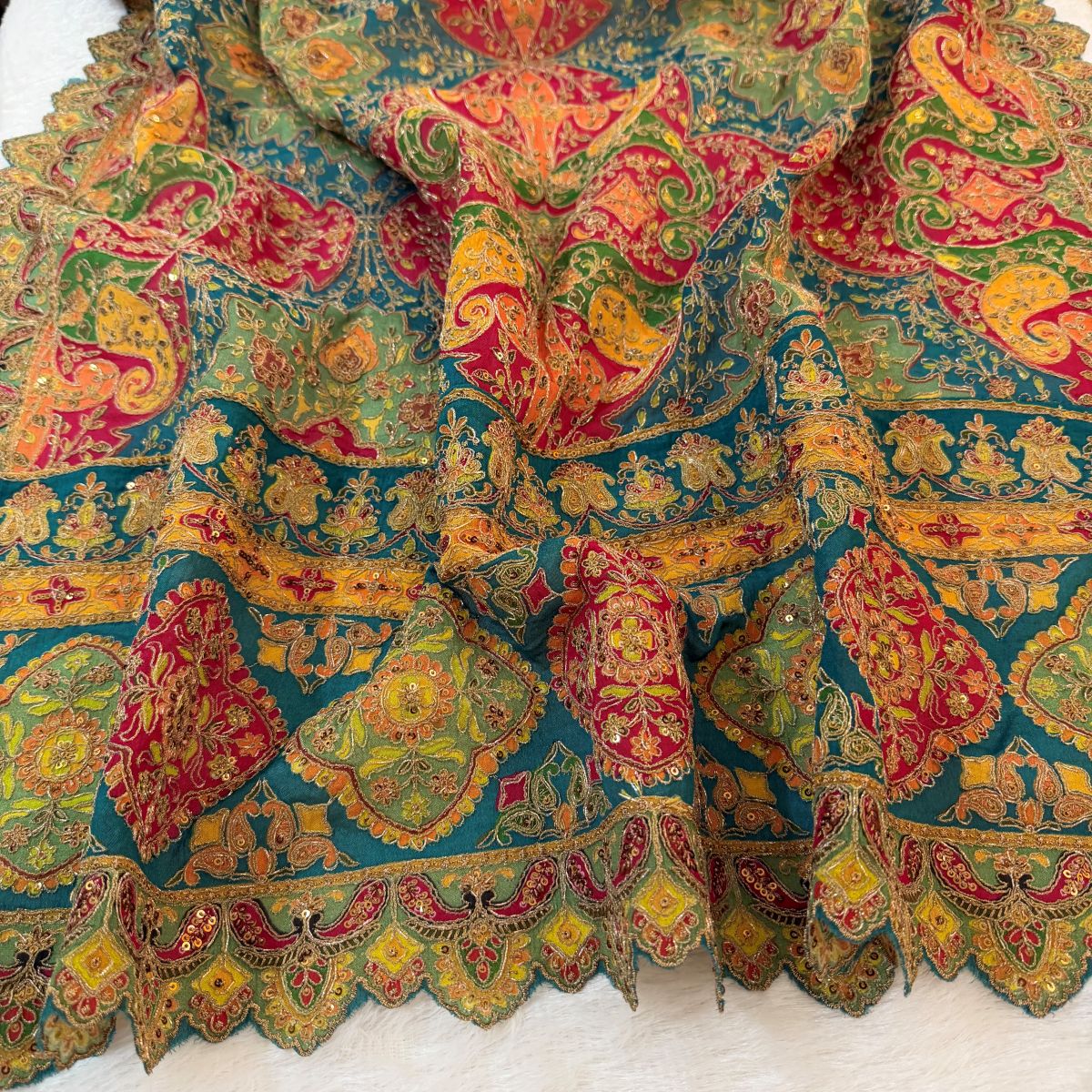 Teal Festive Paisley Sequin Dupatta
