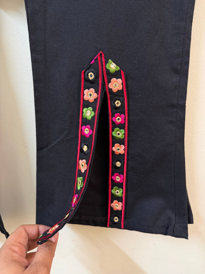 Black Embroidered Kurta with Palazzo | Mirror Work | Ethnic Wear | Sizes 40–46