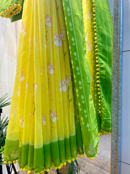 Lemon yellow cotton saree blouse for women