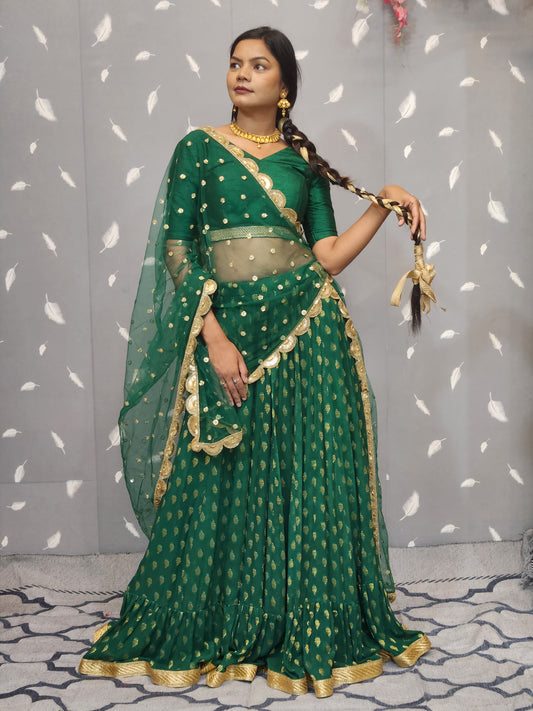 Indian Designer Green Embroidered Lehenga Choli Dupatta