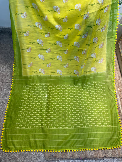 Lemon yellow cotton saree blouse for women
