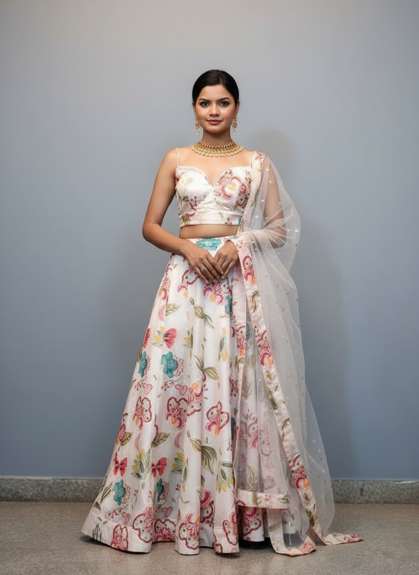 Floral Embroidered Designer Lehenga Set Custom Stitched