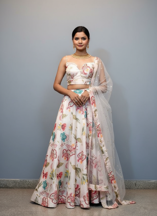 Floral Embroidered Designer Lehenga Set Custom Stitched
