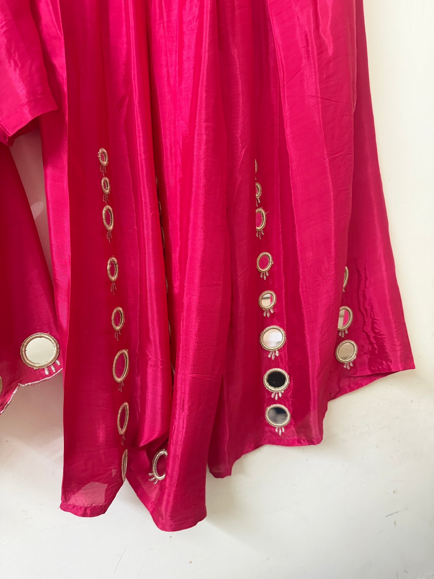 Hot Pink Mirror Work Kurta Palazzo Set | Silk Blend Ethnic Wear | Sizes 40–46
