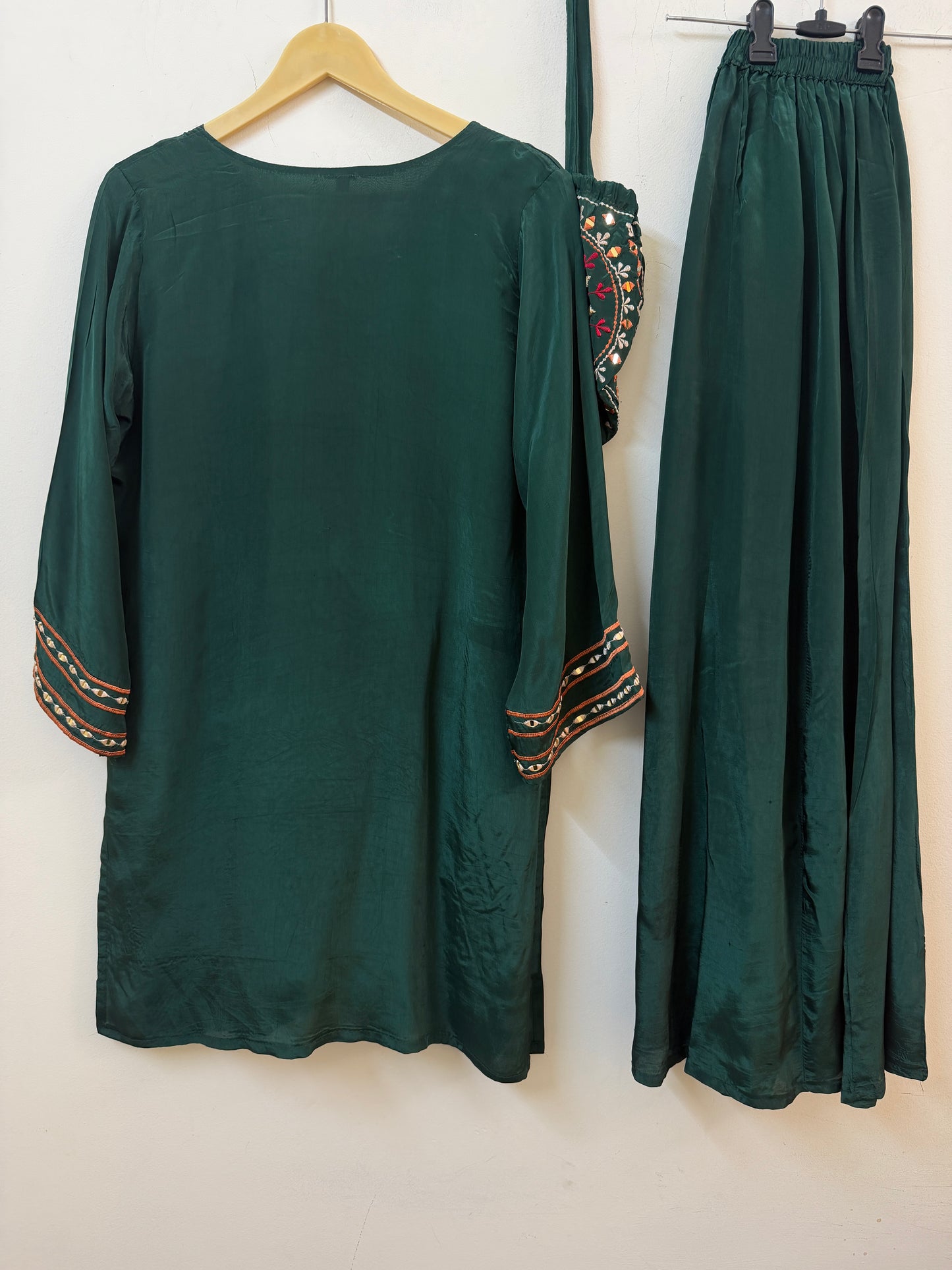 Bottle Green Embroidered Kurta with Palazzo & Potli Bag | Ethnic Wear | Sizes 40–46