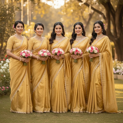 Bridesmaid Saree Blouse Soft Golden Tissue Silk