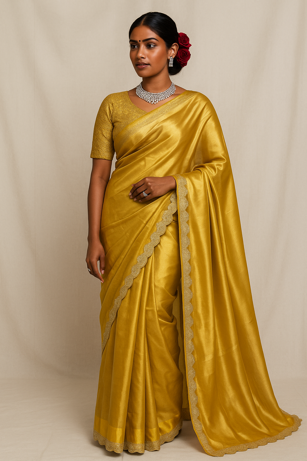Bridesmaid Saree Blouse Soft Golden Tissue Silk