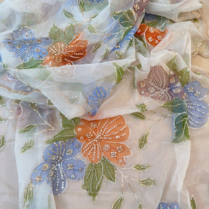 White Florals Sequin Embroidery Organza Dupatta