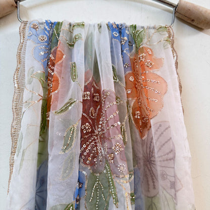 White Florals Sequin Embroidery Organza Dupatta