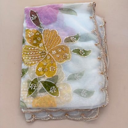 Ivory Organza Florals Sequin Dupatta for women girls