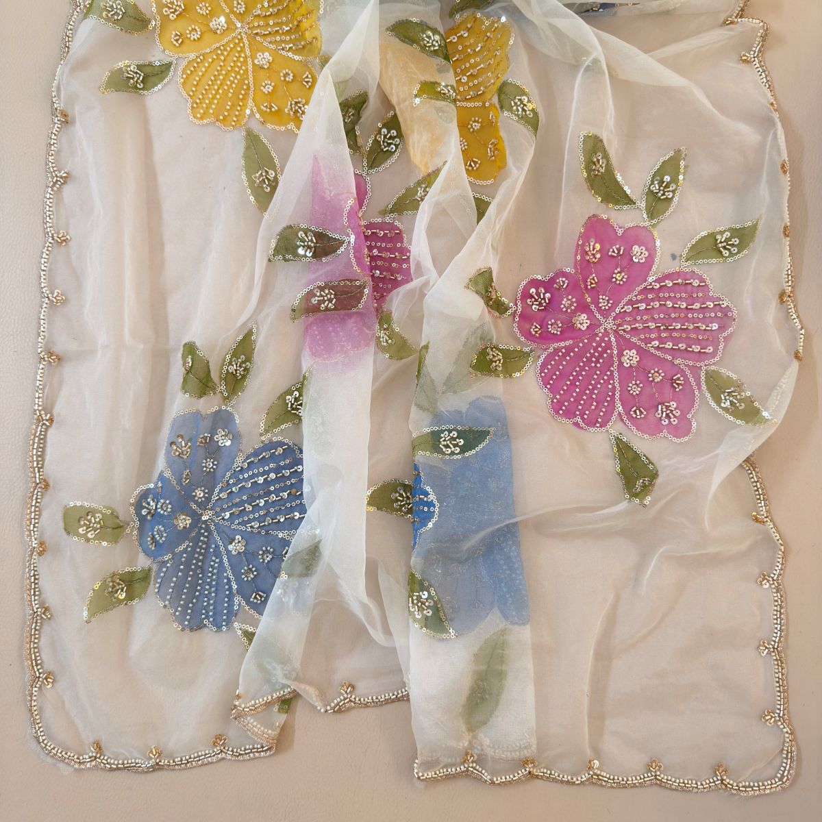 Ivory Organza Florals Sequin Dupatta for women girls