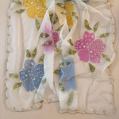 Ivory Organza Florals Sequin Dupatta for women girls