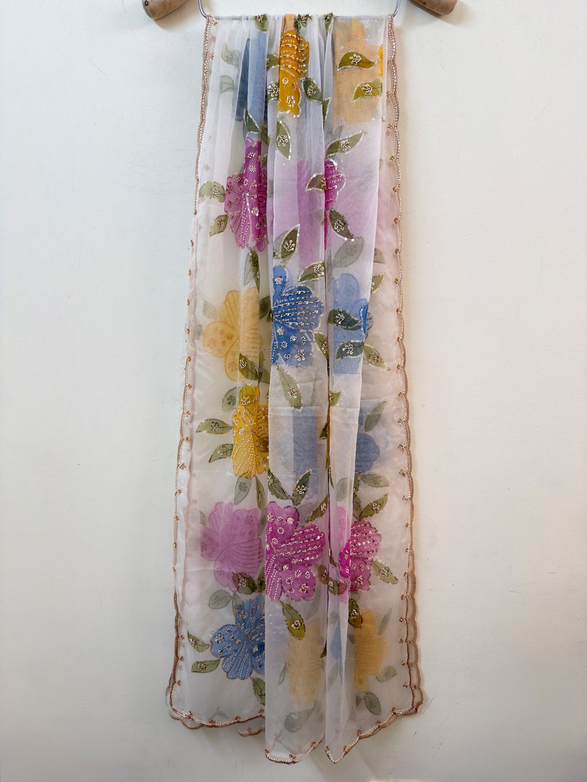 Ivory Organza Florals Sequin Dupatta for women girls