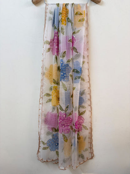 Ivory Organza Florals Sequin Dupatta for women girls