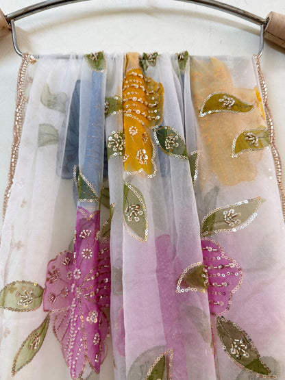 Ivory Organza Florals Sequin Dupatta for women girls