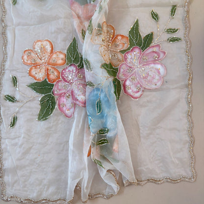 White Floral Sequin Embroidery Organza Dupatta