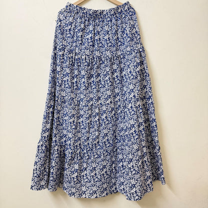 Blue & White Block Print Tiered Maxi Skirt