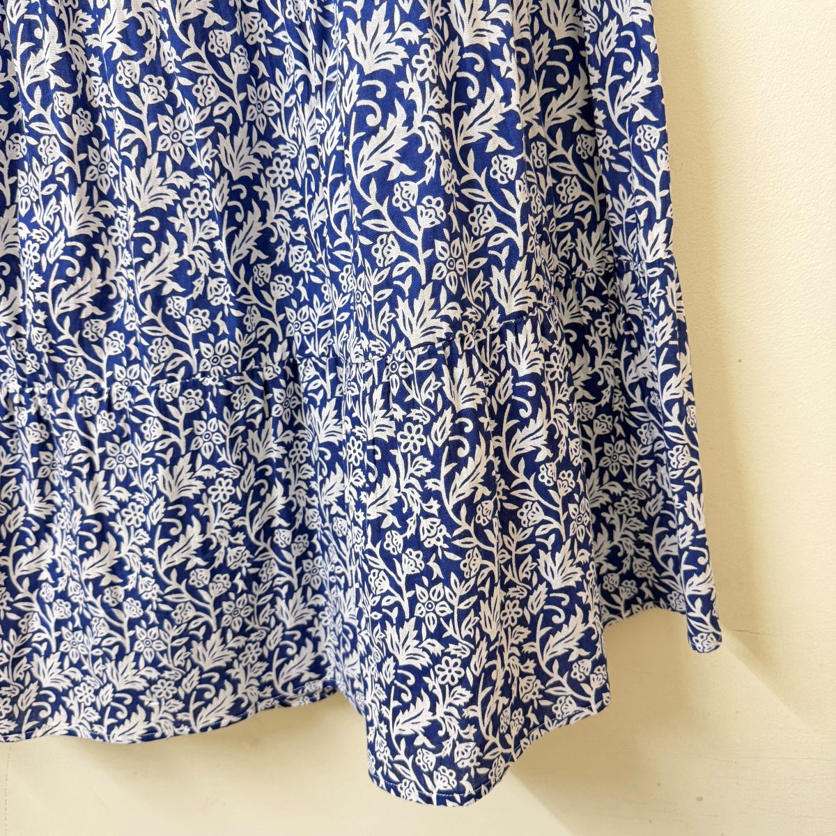 Blue & White Block Print Tiered Maxi Skirt