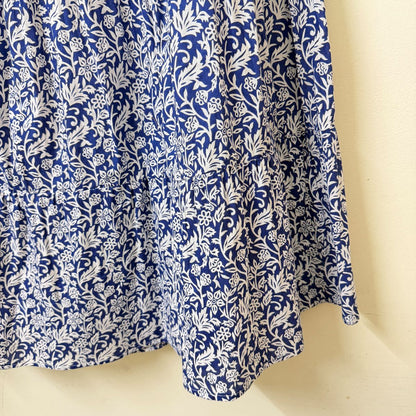 Blue & White Block Print Tiered Maxi Skirt