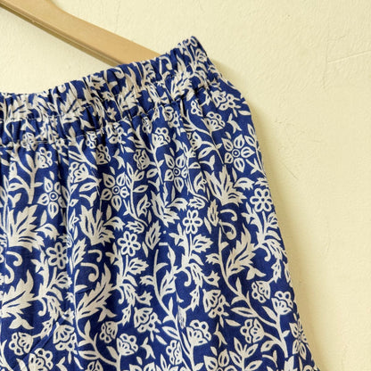 Blue & White Block Print Tiered Maxi Skirt