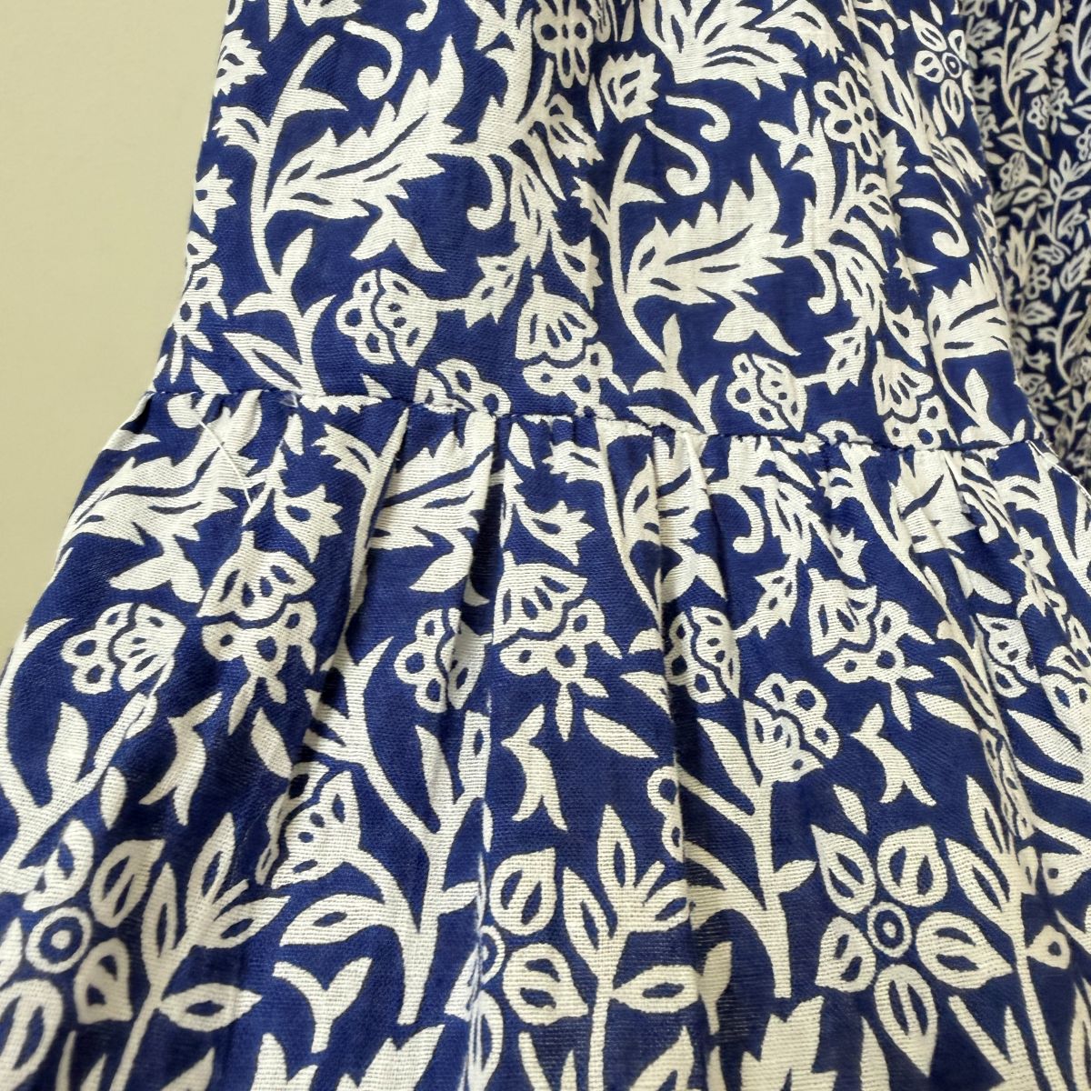 Blue & White Block Print Tiered Maxi Skirt