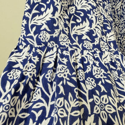 Blue & White Block Print Tiered Maxi Skirt