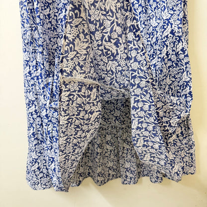 Blue & White Block Print Tiered Maxi Skirt