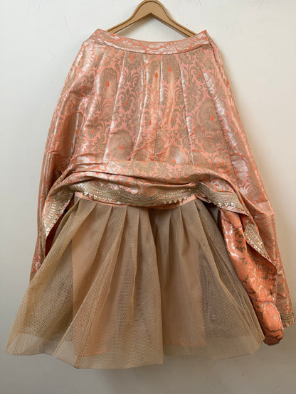 Peach Banarasi Brocade Lehenga Skirt - Can-Can Lining Detail