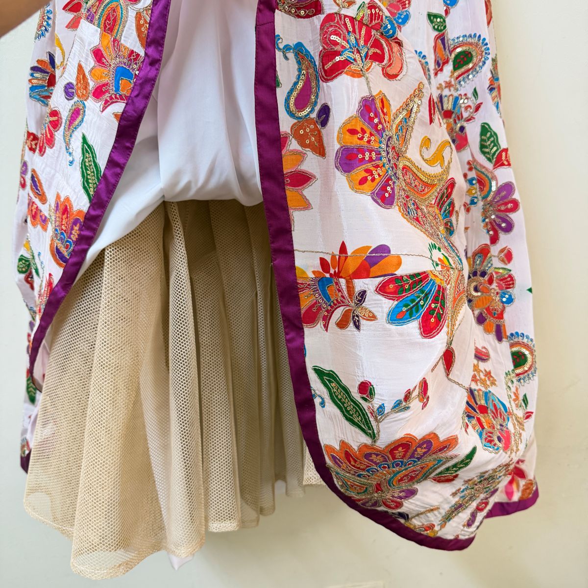 White Multicolour Paisley Floral Lehenga Choli Set with Dupatta