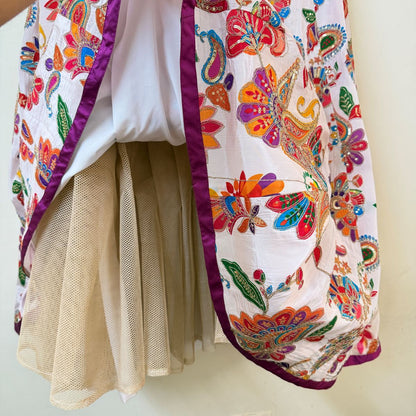 White Multicolour Paisley Floral Lehenga Choli Set with Dupatta