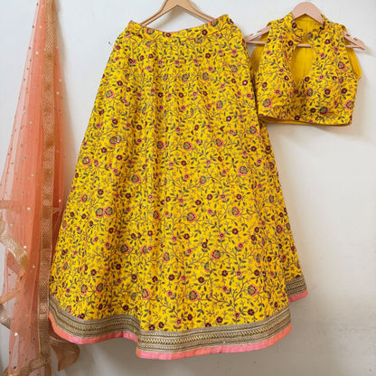 Yellow Floral Embroidered Lehenga Choli Set with Dupatta
