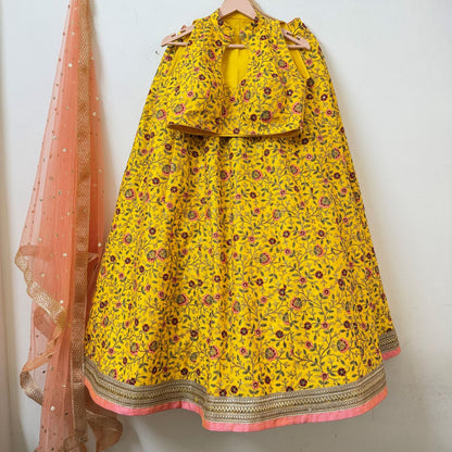Yellow Floral Embroidered Lehenga Choli Set with Dupatta