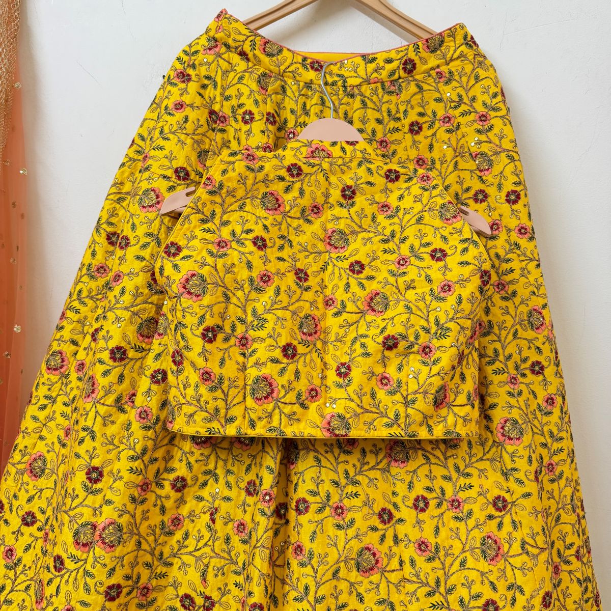 Yellow Floral Embroidered Lehenga Choli Set with Dupatta
