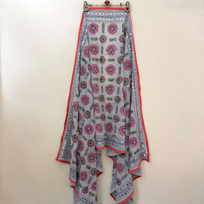 White Phulkari dupatta with colourful floral hand-woven thread embroidery