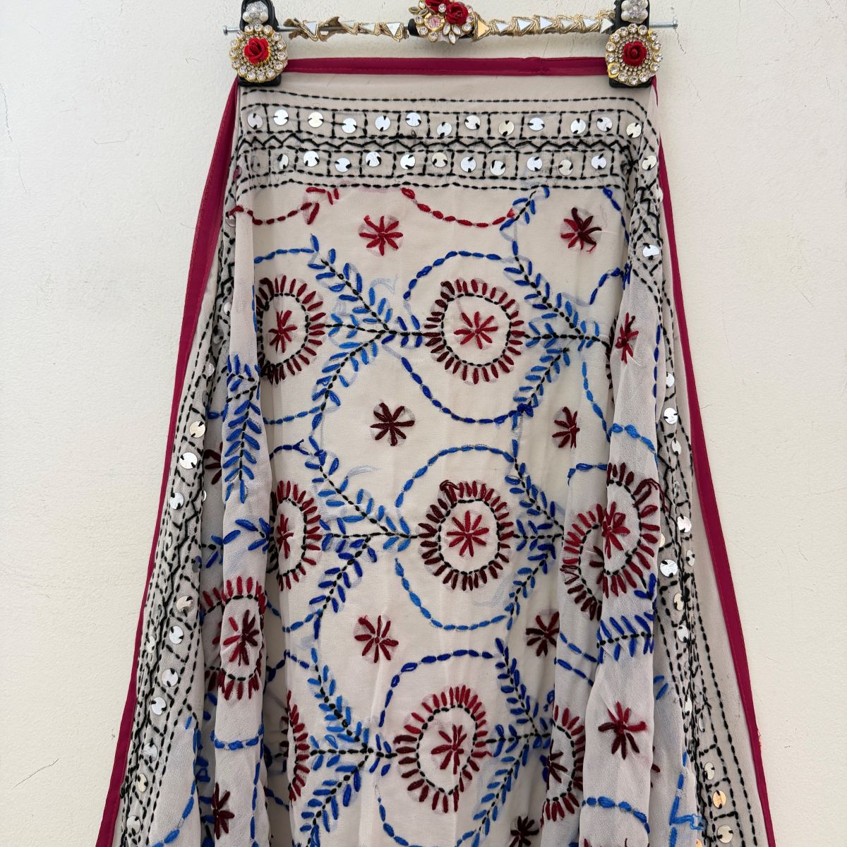 Hand-Woven Georgette Phulkari Thread Work Dupatta
