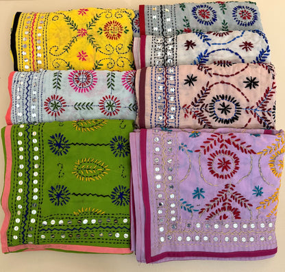 Hand-Woven Georgette Phulkari Thread Work Dupatta