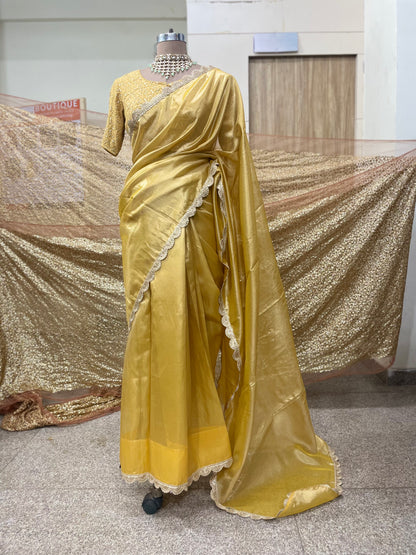 Bridesmaid Saree Blouse Soft Golden Tissue Silk