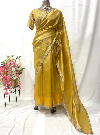 Bridesmaid Saree Blouse Soft Golden Tissue Silk