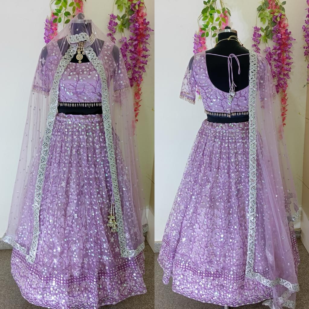 Lavender Lehenga Blouse Embroidered