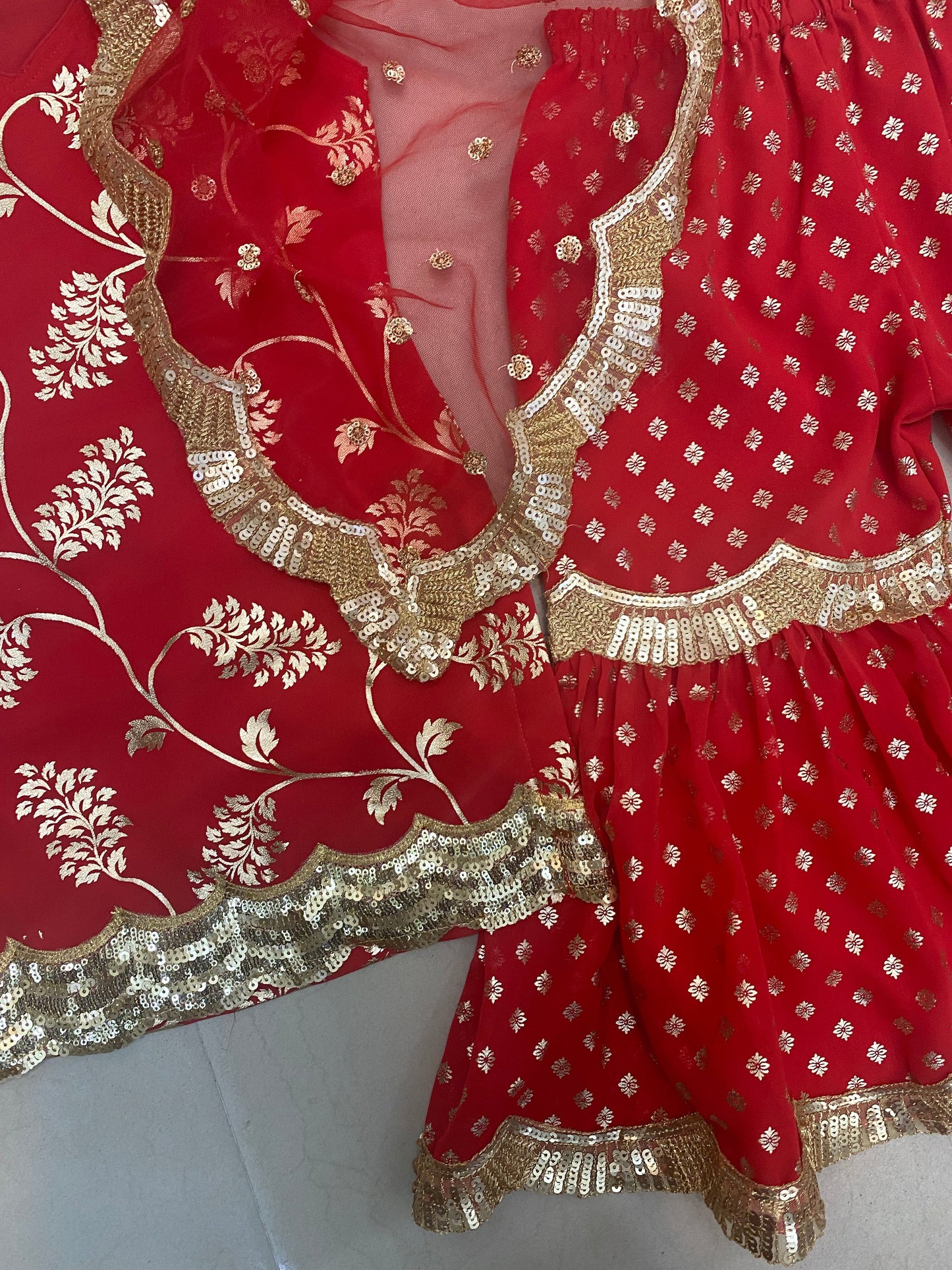 Girl Kids Red Sharara Dress