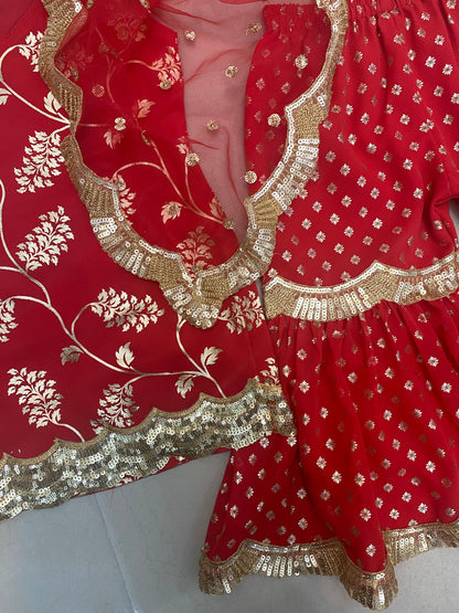 Girl Kids Red Sharara Dress