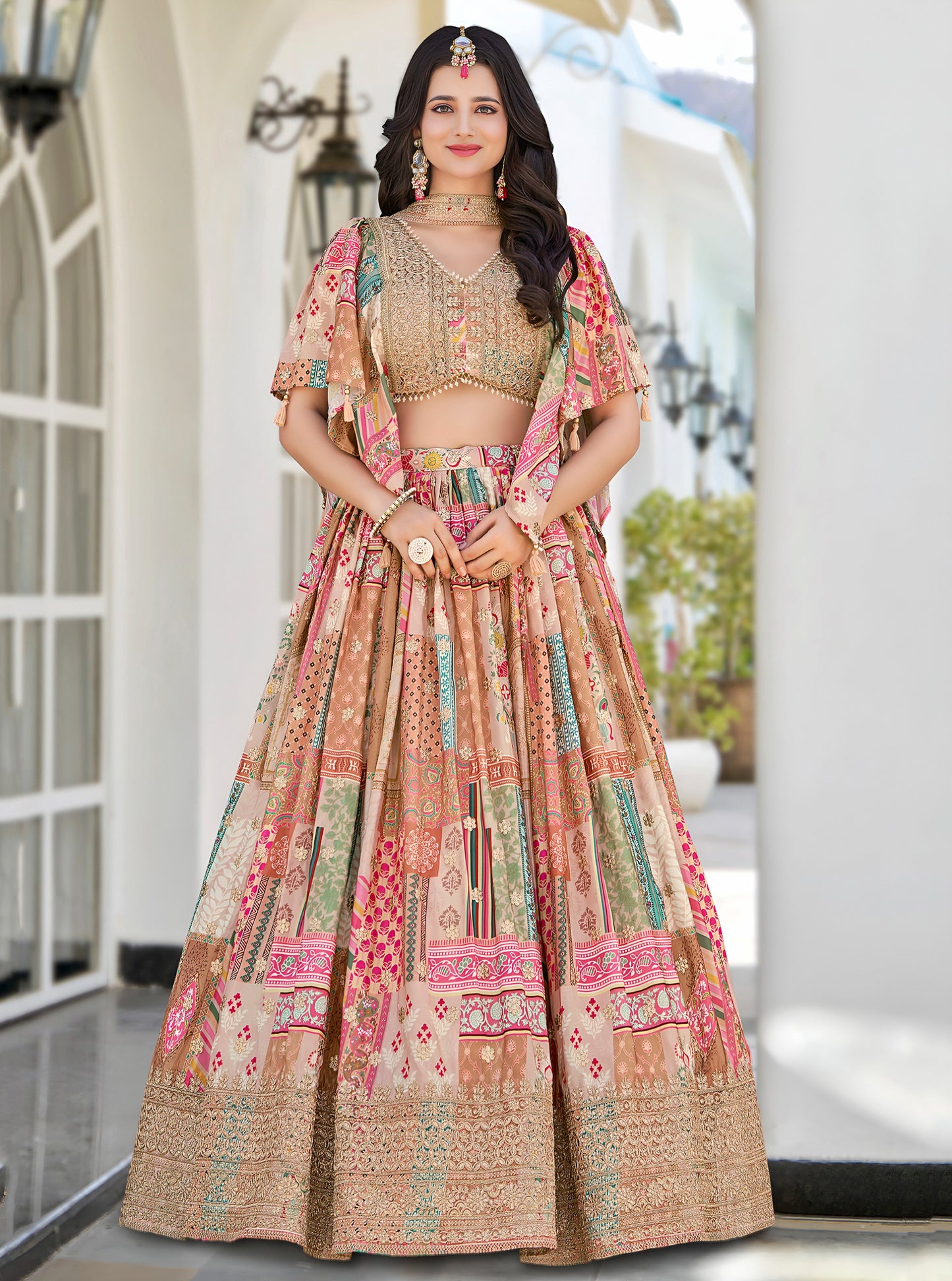 Elegant Multicolor Printed Lehenga Choli with Embroidered Blouse