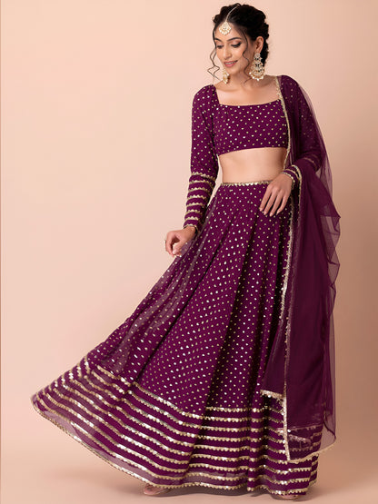 Plum Purple Mirror Work Lehenga Set