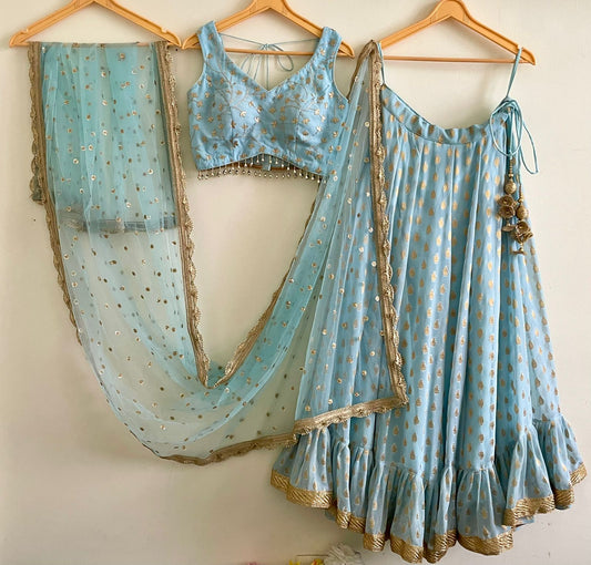 Sky Blue Sequin Embroidered Lehenga Set